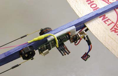 Mineature radio control mounted on Hornet fuselage