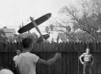 Jim Walker performs the sabre dance with his Fireball control line balsa model plane